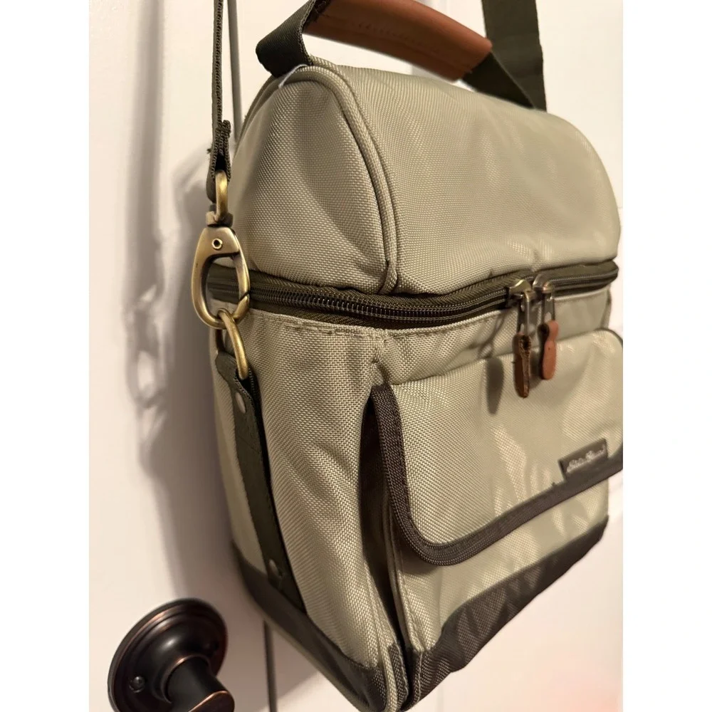 Eddie Bauer‎ Insulated Lunch Bag Cooler Medium Olive Green Brown Crossbody Strap